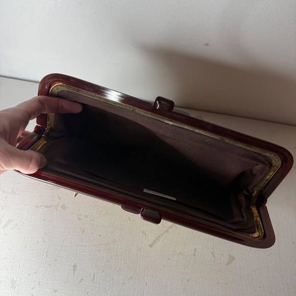 Vintage Brown Genuine Suede Leather Clutch Purse w/ Leucite Closure Bag 1970s - Picture 5 of 7